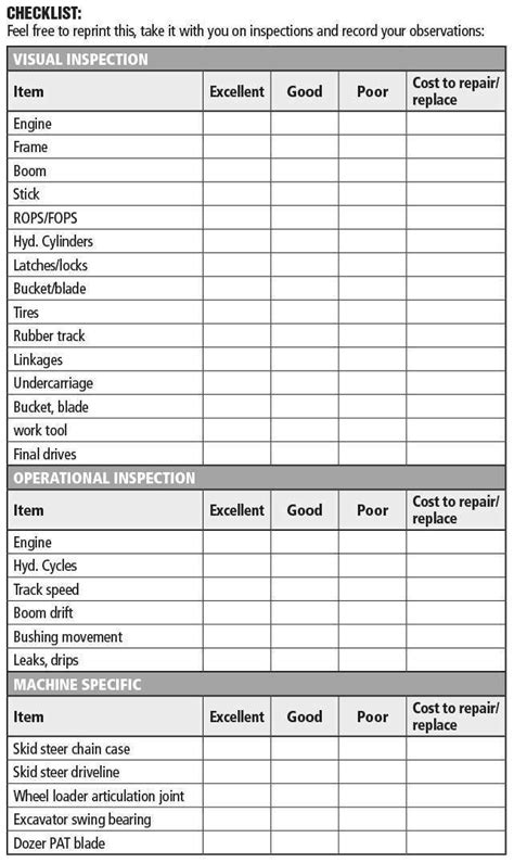 free printable machinery checklist